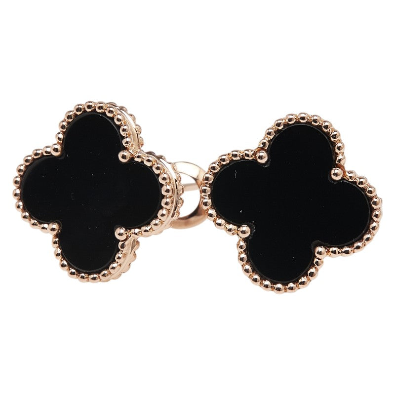 K18PG ピンクゴールド オニキス クローバー モチーフ ピアス レディース 【中古】