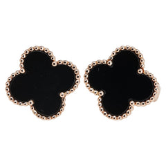 K18PG ピンクゴールド オニキス クローバー モチーフ ピアス レディース 【中古】