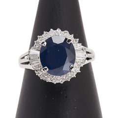 Pt900 プラチナ ブルーサファイア3.00ct ダイヤ0.35ct リング 指輪 レディース 12号 【中古】