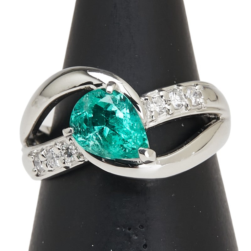 Pt900 プラチナ エメラルド1.06ct ダイヤ0.15ct リング 指輪 レディース 12号 【中古】