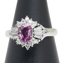 Pt900 プラチナ ピンクサファイア1.15ct ダイヤ0.27ct リング 指輪 レディース 13号 【中古】