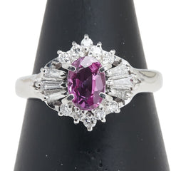 Pt900 プラチナ ピンクサファイア1.15ct ダイヤ0.27ct リング 指輪 レディース 13号 【中古】