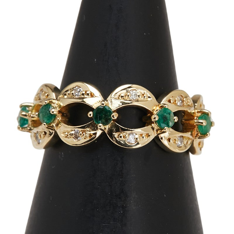 K18YG イエローゴールド エメラルド0.20ct ダイヤ0.09ct リング 指輪 レディース 7.5号 【中古】
