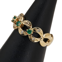 K18YG イエローゴールド エメラルド0.20ct ダイヤ0.09ct リング 指輪 レディース 7.5号 【中古】