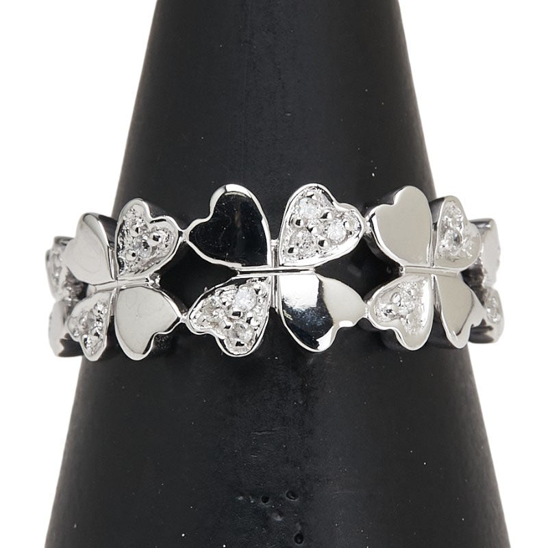 K18WG ホワイトゴールド ダイヤ0.07ct 四つ葉 クローバー モチーフ リング 指輪 #52 レディース 11.5号 【中古】