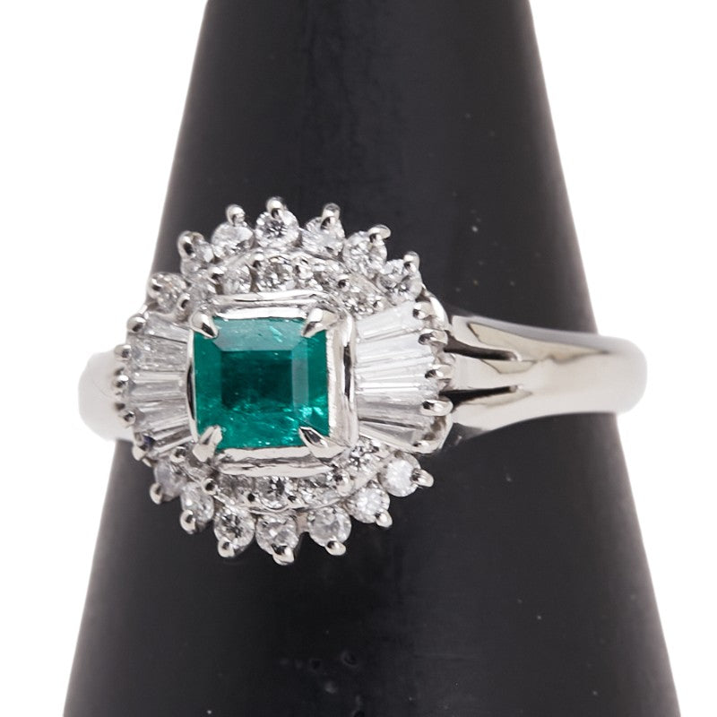 Pt900 プラチナ エメラルド0.30ct ダイヤ0.37ct リング 指輪 レディース 11.5号 【中古】