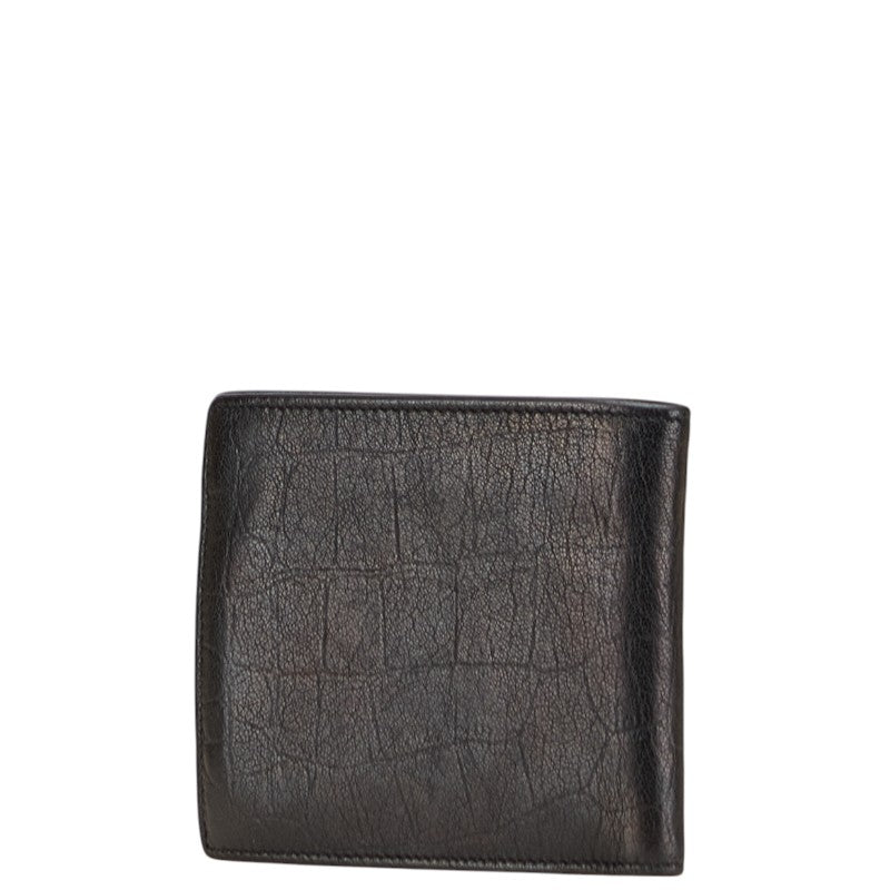 サンローラン YSLロゴ クロコ型押し 二つ折り財布 ブラック レザー レディース SAINT LAURENT 【中古】