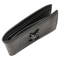 サンローラン YSLロゴ クロコ型押し 二つ折り財布 ブラック レザー レディース SAINT LAURENT 【中古】
