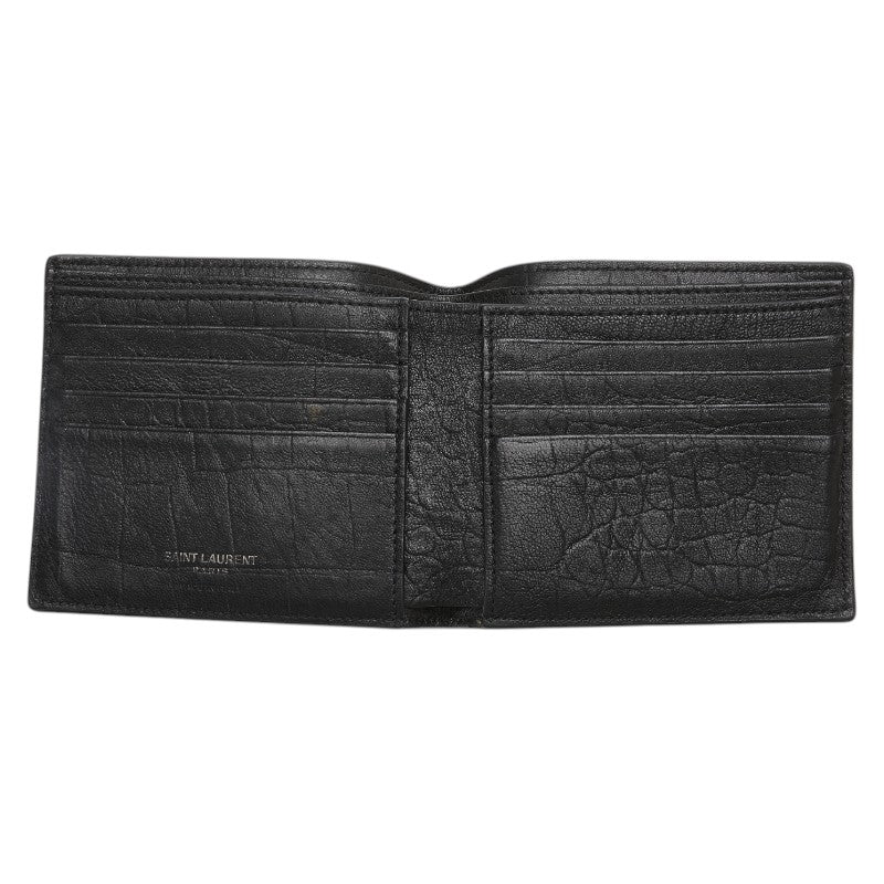 サンローラン YSLロゴ クロコ型押し 二つ折り財布 ブラック レザー レディース SAINT LAURENT 【中古】