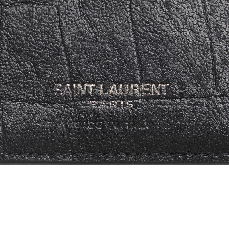 サンローラン YSLロゴ クロコ型押し 二つ折り財布 ブラック レザー レディース SAINT LAURENT 【中古】