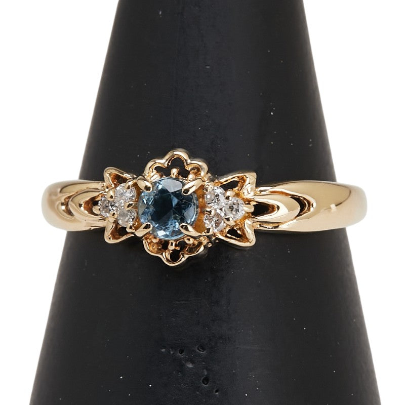 K18YG イエローゴールド アクアマリン ダイヤ0.05ct リング 指輪 レディース 11.5号 【中古】