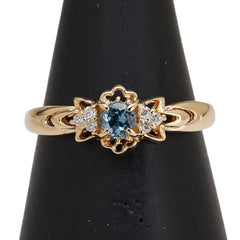 K18YG イエローゴールド アクアマリン ダイヤ0.05ct リング 指輪 レディース 11.5号 【中古】