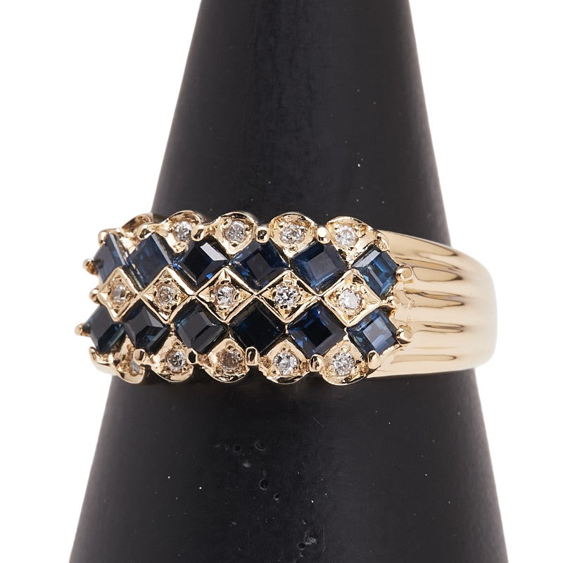 K18YG イエローゴールド サファイア1.00ct ダイヤ0.08ct リング 指輪 レディース 15号 【中古】