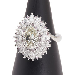 Pt900 プラチナ ダイヤ1.74ct ダイヤ2.06ct ピンクダイヤ0.25ct 雫 モチーフ リング 指輪 レディース 12.5号 【中古】