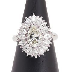 Pt900 プラチナ ダイヤ1.74ct ダイヤ2.06ct ピンクダイヤ0.25ct 雫 モチーフ リング 指輪 レディース 12.5号 【中古】