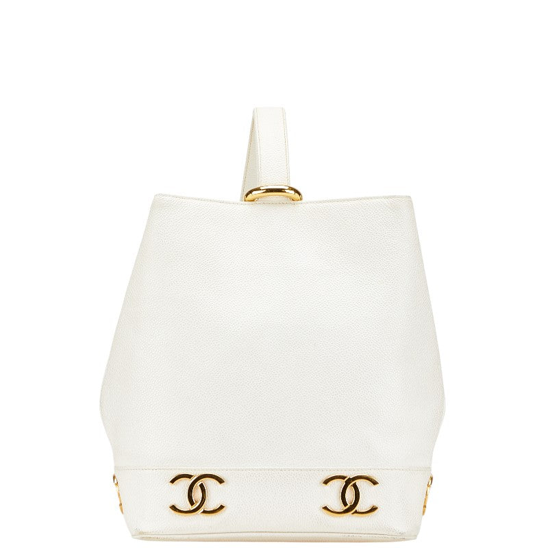 シャネル ココマーク ショルダーバッグ ホワイト キャビアスキン レディース CHANEL 【中古】