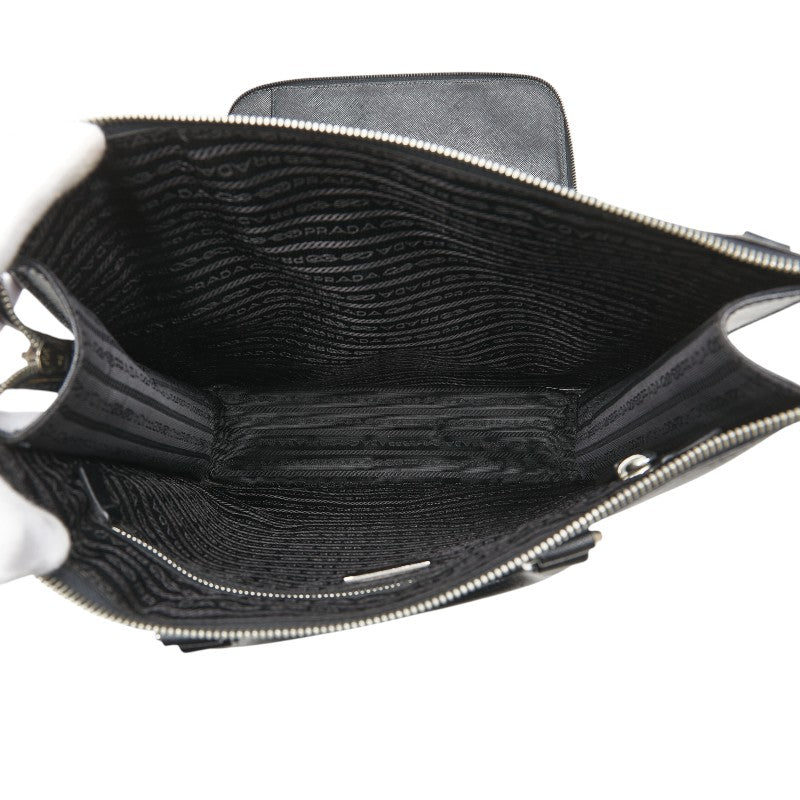 プラダ 三角ロゴプレート ビジネスバッグ ショルダーバッグ 2WAY ブラック サフィアーノ レザー レディース PRADA 【中古】