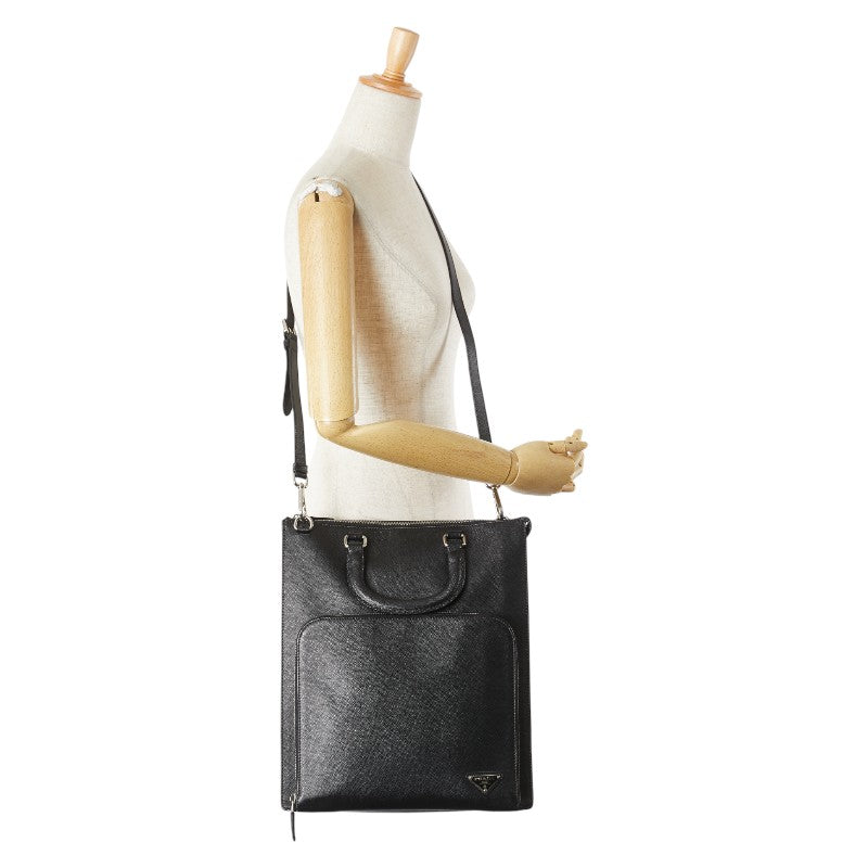 プラダ 三角ロゴプレート ビジネスバッグ ショルダーバッグ 2WAY ブラック サフィアーノ レザー レディース PRADA 【中古】