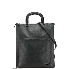 プラダ 三角ロゴプレート ビジネスバッグ ショルダーバッグ 2WAY ブラック サフィアーノ レザー レディース PRADA 【中古】