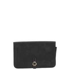 エルメス ドゴンデュオ ドゴンGM 長財布 ブラック トゴ レディース HERMES 【中古】