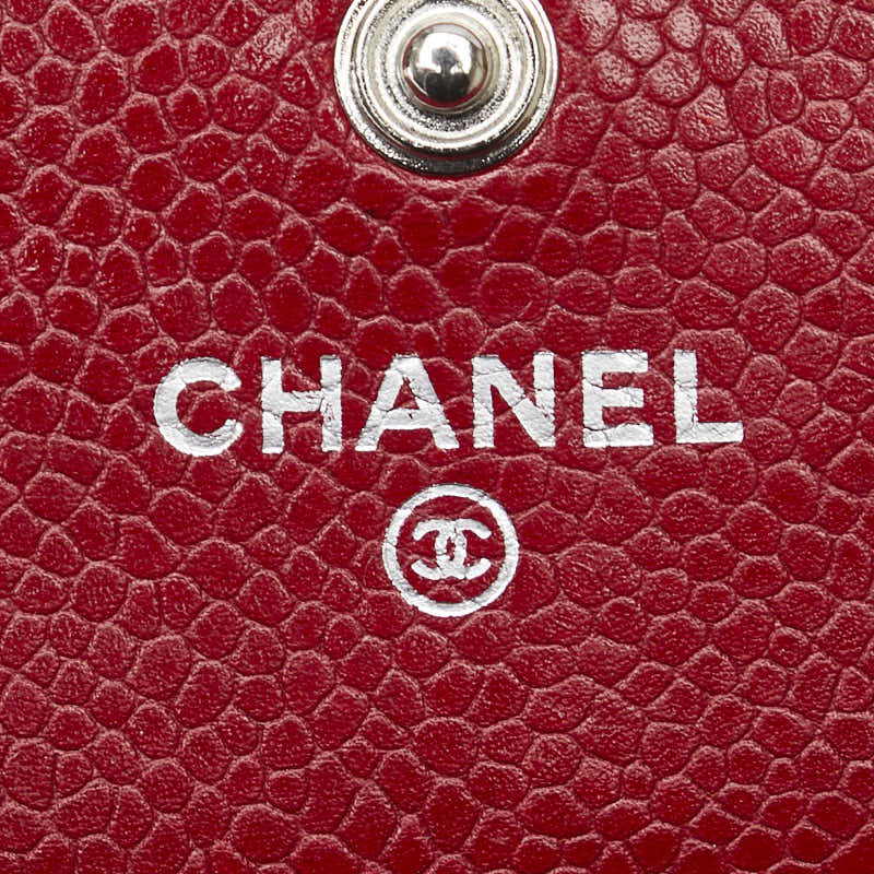 シャネル マトラッセ ココマーク 長財布 A50096 レッド キャビアスキン レディース CHANEL 【中古】