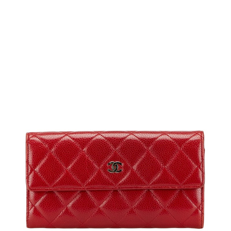 シャネル マトラッセ ココマーク 長財布 A50096 レッド キャビアスキン レディース CHANEL 【中古】