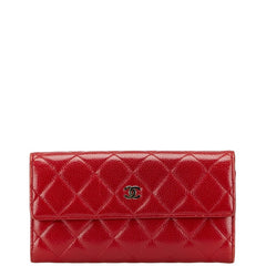 シャネル マトラッセ ココマーク 長財布 A50096 レッド キャビアスキン レディース CHANEL 【中古】