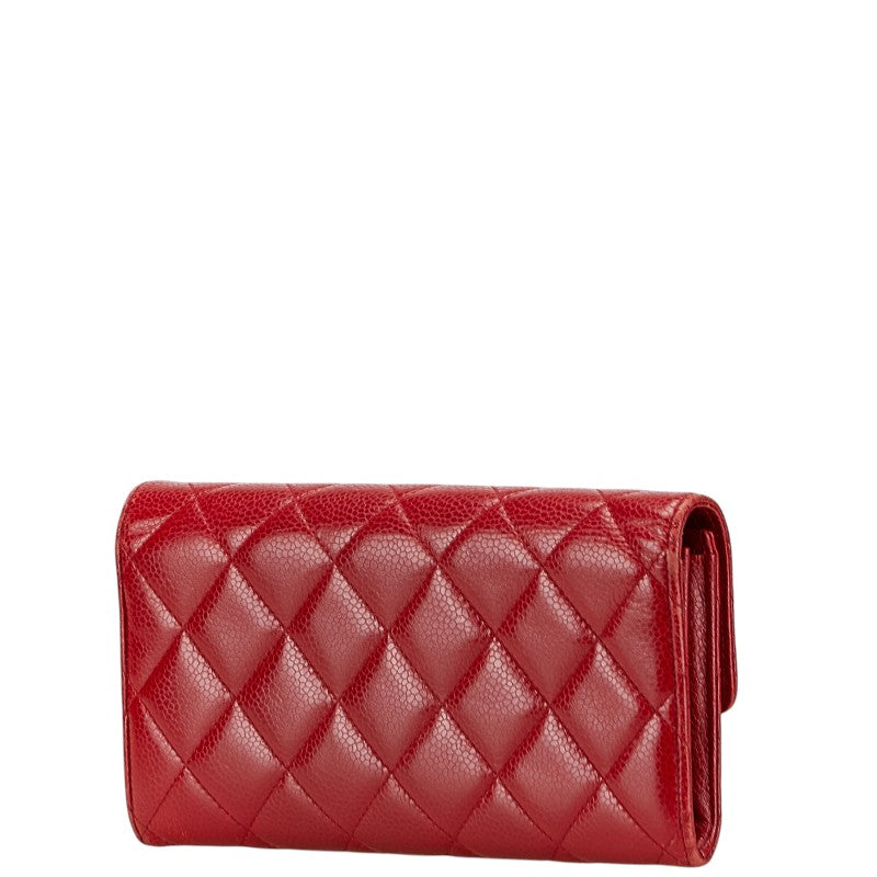 シャネル マトラッセ ココマーク 長財布 A50096 レッド キャビアスキン レディース CHANEL 【中古】