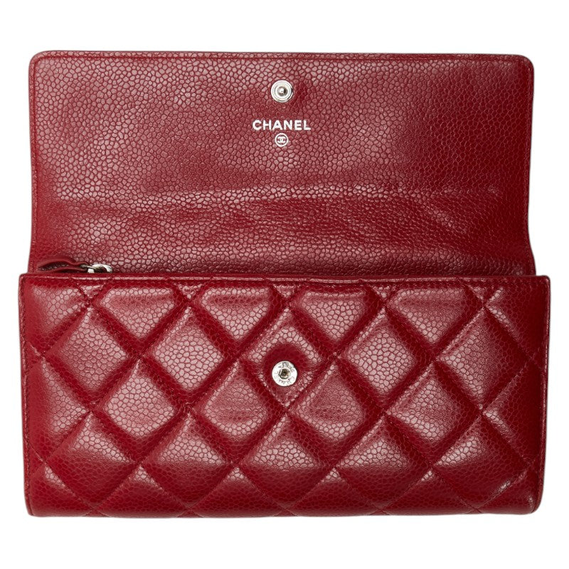 シャネル マトラッセ ココマーク 長財布 A50096 レッド キャビアスキン レディース CHANEL 【中古】