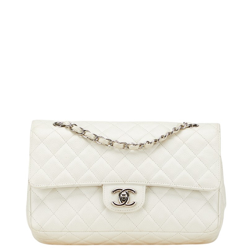 シャネル マトラッセ ココマーク ショルダーバッグ ホワイト キャビアスキン レディース CHANEL 【中古】