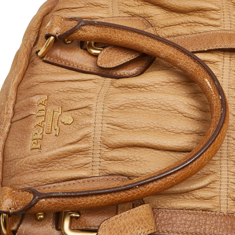 プラダ ロゴ ハンドバッグ ショルダーバッグ 2WAY BL0394 ブラウン レザー レディース PRADA 【中古】
