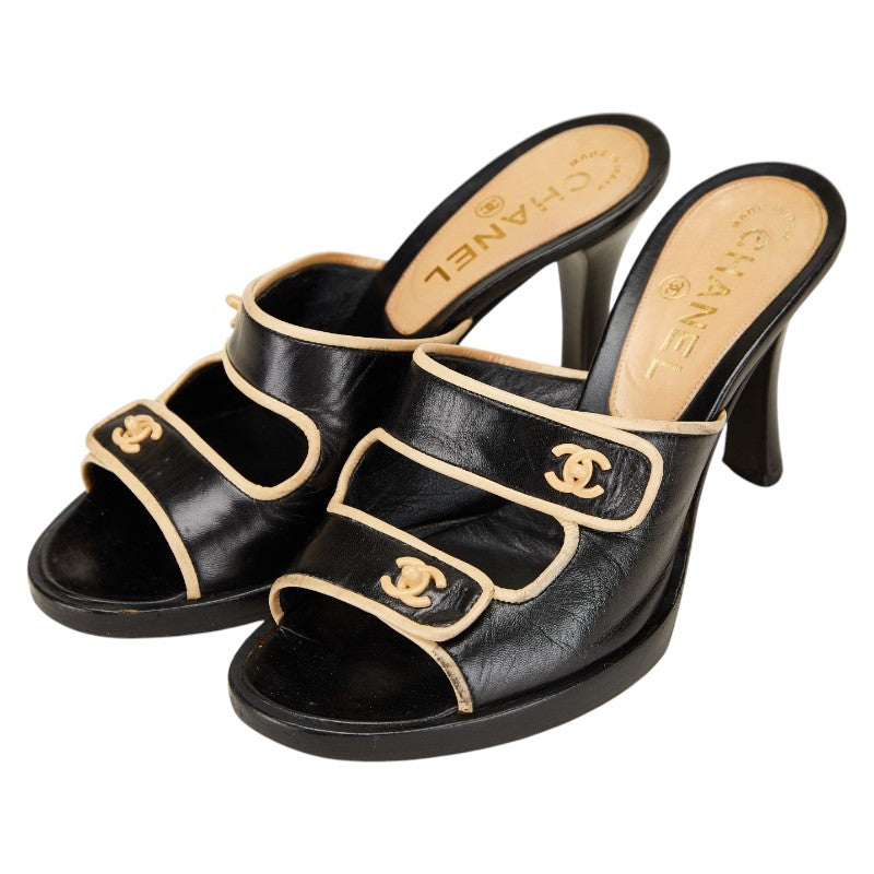 シャネル ココマーク ターンロック モチーフ サンダル ミュール サイズ:36 ブラック ベージュ レザー レディース CHANEL 【中古】