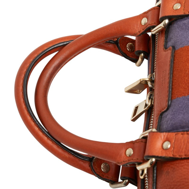 グッチ シェリーライン ミニボストンバッグ ショルダーバッグ 2WAY 269876 オレンジ パープル キャンバス レザー レディース GUCCI 【中古】