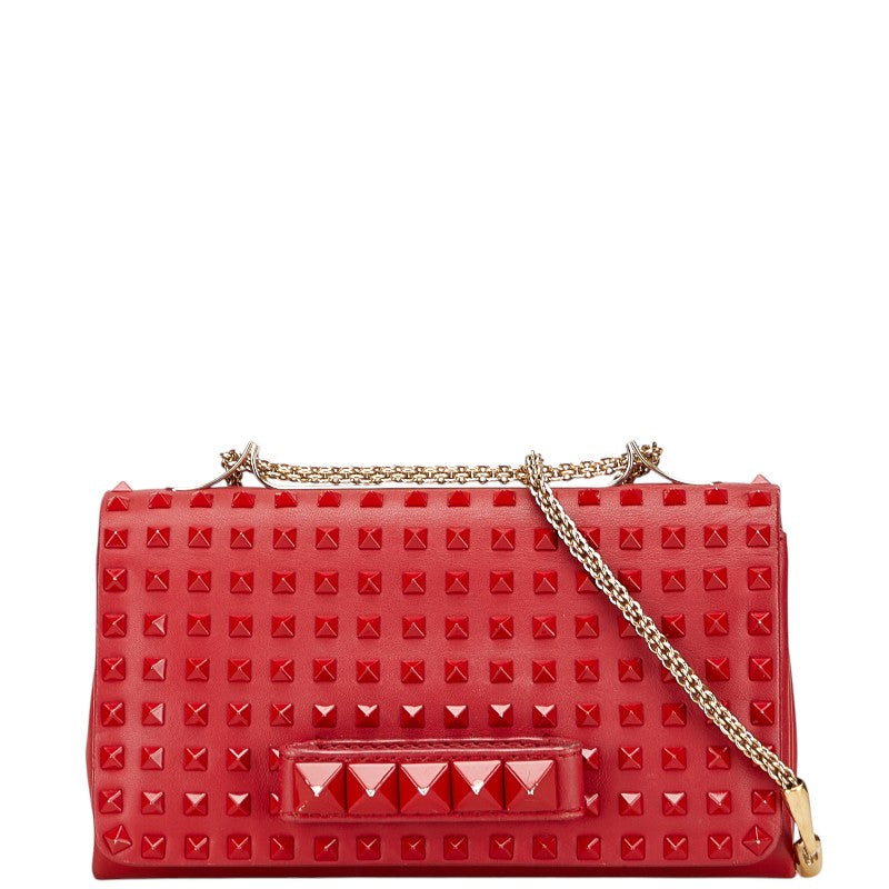 ヴァレンティノ スタッズ チェーン ショルダーバッグ レッド レザー レディース VALENTINO 【中古】