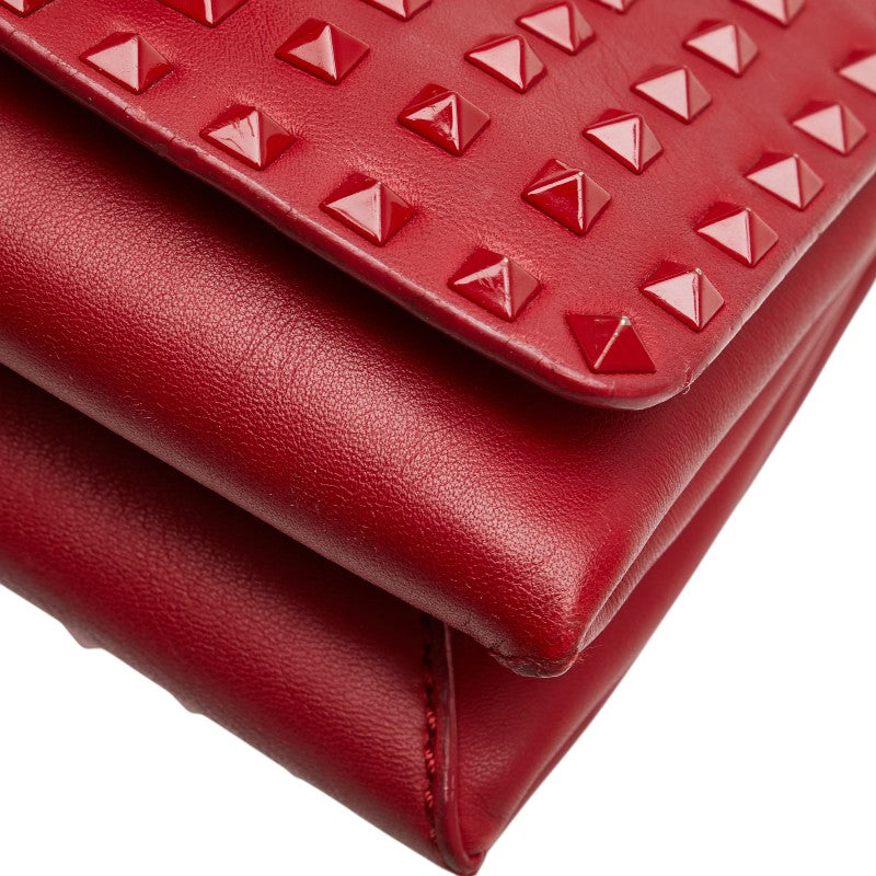 ヴァレンティノ スタッズ チェーン ショルダーバッグ レッド レザー レディース VALENTINO 【中古】