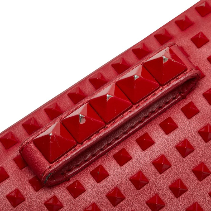ヴァレンティノ スタッズ チェーン ショルダーバッグ レッド レザー レディース VALENTINO 【中古】