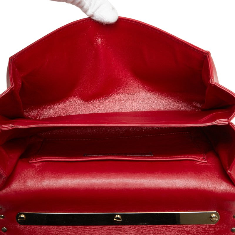 ヴァレンティノ スタッズ チェーン ショルダーバッグ レッド レザー レディース VALENTINO 【中古】
