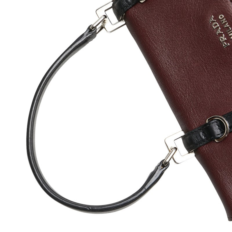 プラダ ハンドバッグ ワインレッド ブラック レザー レディース PRADA 【中古】
