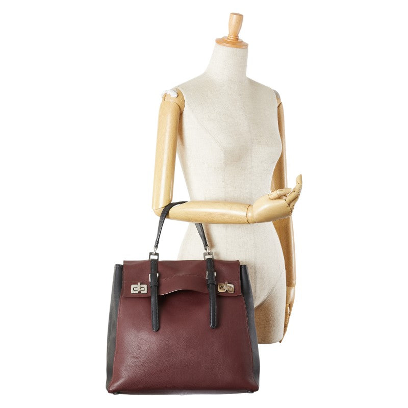プラダ ハンドバッグ ワインレッド ブラック レザー レディース PRADA 【中古】