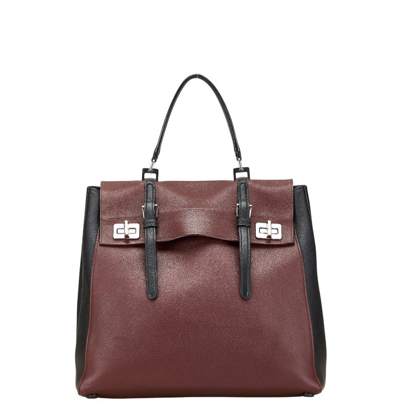 プラダ ハンドバッグ ワインレッド ブラック レザー レディース PRADA 【中古】