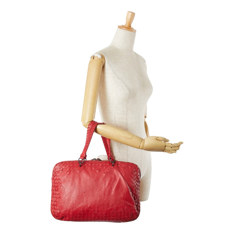 ボッテガヴェネタ イントレチャート ハンドバッグ トートバッグ レッド レザー レディース BOTTEGAVENETA 【中古】