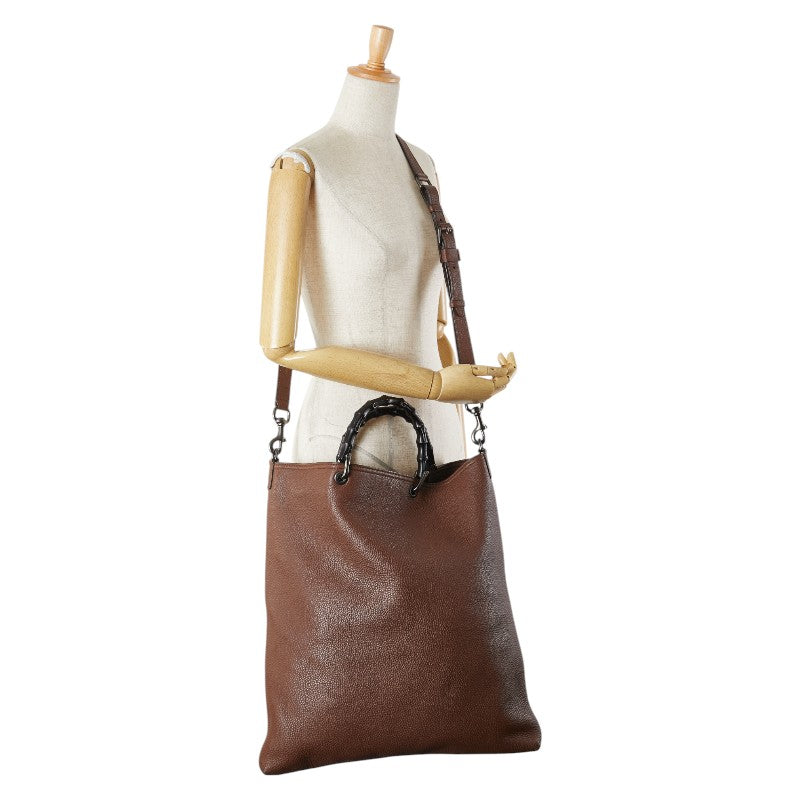 グッチ バンブー トートバッグ ショルダーバッグ 2WAY 358217 ブラウン ブラック レザー レディース GUCCI 【中古】