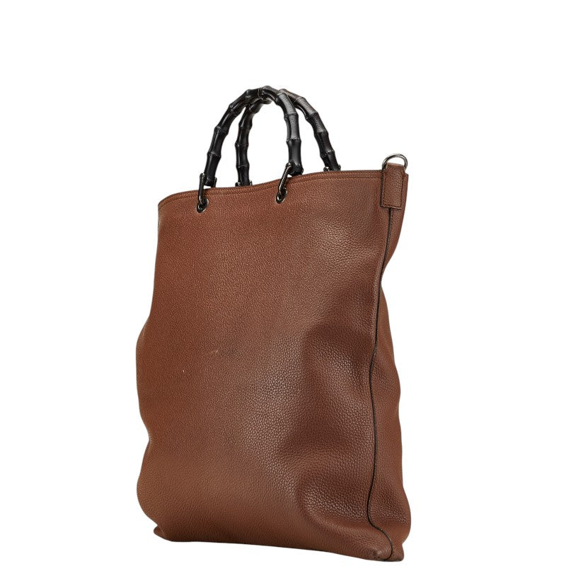 グッチ バンブー トートバッグ ショルダーバッグ 2WAY 358217 ブラウン ブラック レザー レディース GUCCI 【中古】