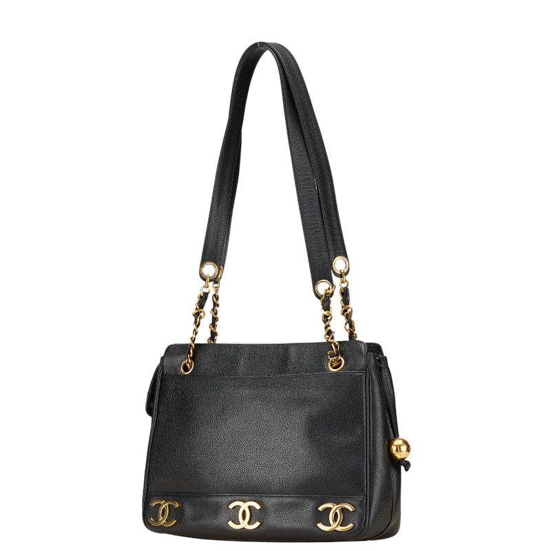 シャネル トリプルココマーク チェーン トートバッグ ブラック キャビアスキン レディース CHANEL 【中古】