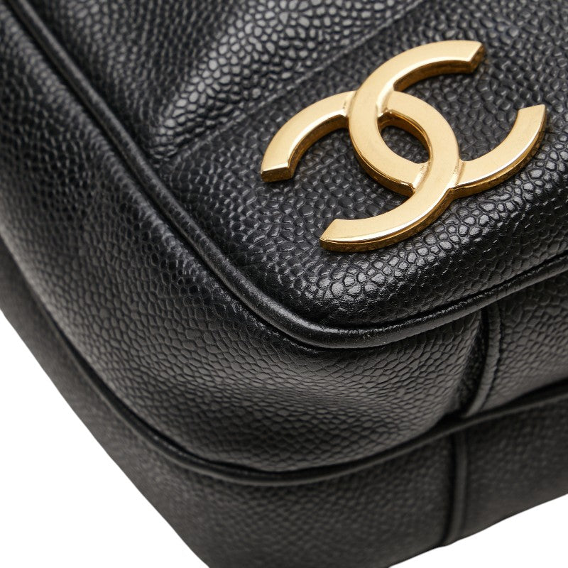 シャネル トリプルココマーク チェーン トートバッグ ブラック キャビアスキン レディース CHANEL 【中古】