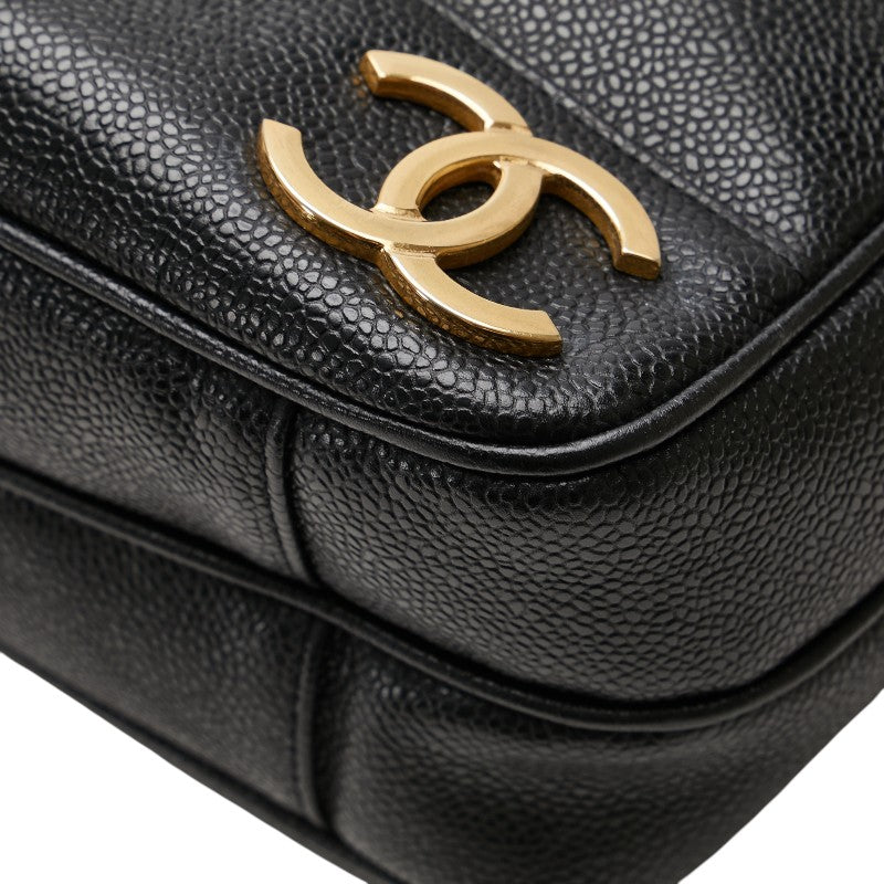 シャネル トリプルココマーク チェーン トートバッグ ブラック キャビアスキン レディース CHANEL 【中古】