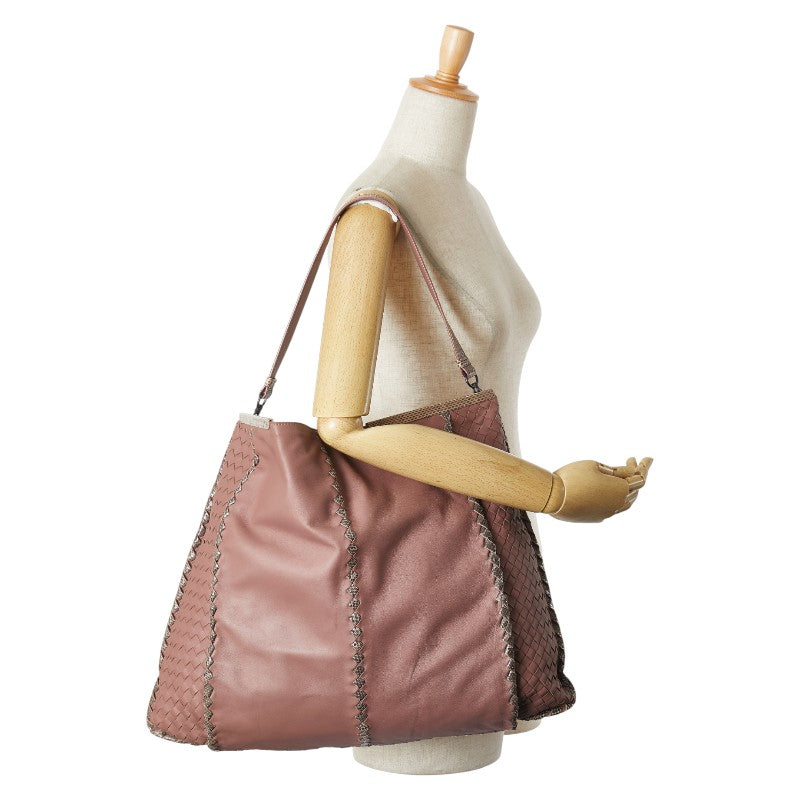 ボッテガヴェネタ イントレチャート ワンショルダーバッグ ピンク ベージュ レザー パイソン レディース BOTTEGAVENETA 【中古】