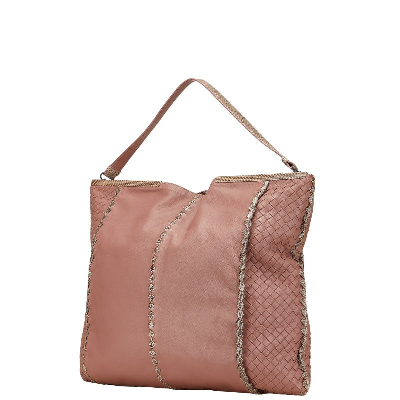 ボッテガヴェネタ イントレチャート ワンショルダーバッグ ピンク ベージュ レザー パイソン レディース BOTTEGAVENETA 【中古】