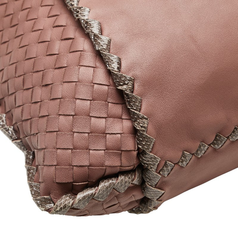 ボッテガヴェネタ イントレチャート ワンショルダーバッグ ピンク ベージュ レザー パイソン レディース BOTTEGAVENETA 【中古】