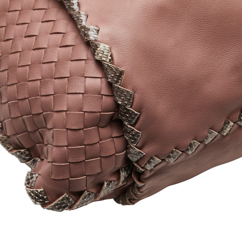 ボッテガヴェネタ イントレチャート ワンショルダーバッグ ピンク ベージュ レザー パイソン レディース BOTTEGAVENETA 【中古】
